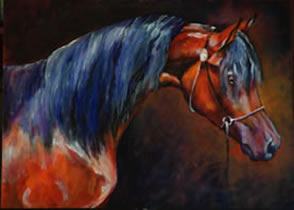 bay arabian stallion horse painting